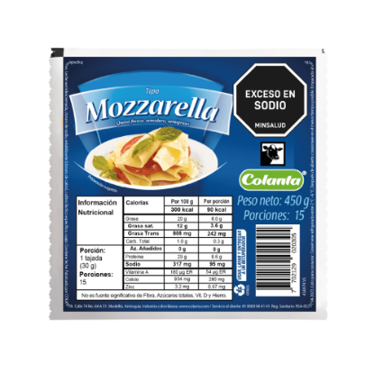 Queso Tipo Mozzarella Colanta Bloque X 450 g