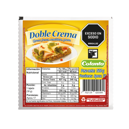 Queso Doble Crema Colanta Bloque X 500 g