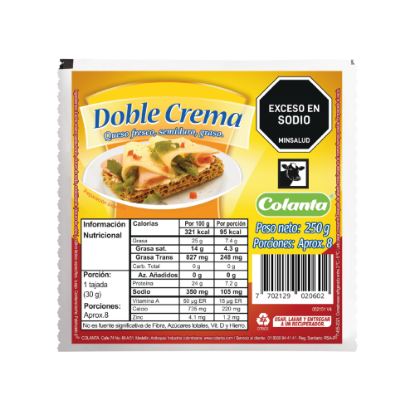 Queso Doble Crema Colanta Bloque X 250 g