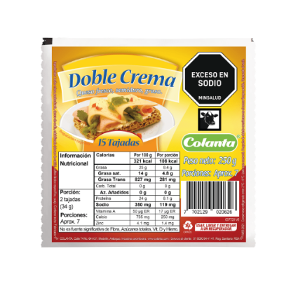 Queso Doble Crema Colanta Tajado X 250 g