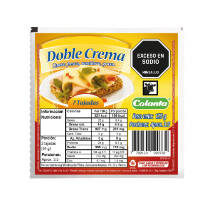Queso Doble Crema Colanta Tajado X 125 g