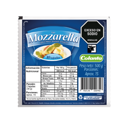 Queso Tipo Mozzarella Colanta Tajado X 500 g