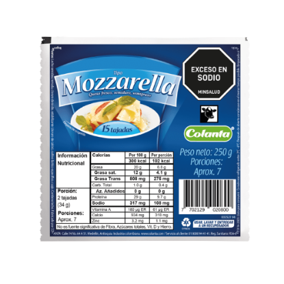 Queso Tipo Mozzarella Colanta Tajado X 250 g