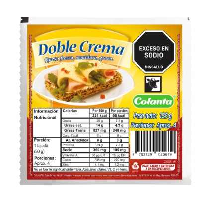 Queso Doble Crema Colanta Bloque X 125 g
